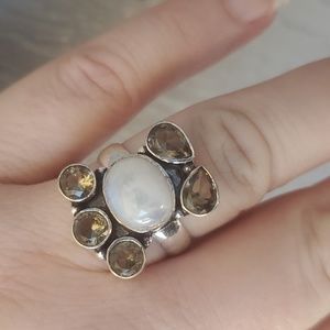 New Rainbow Moonstone & Smoky Quartz 925 Silver Ring.
